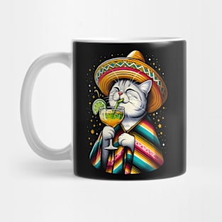 Cat Drinking Margarita Mexican Poncho Cat Lover Mug